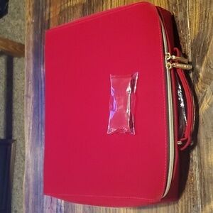 Estee Lauder Red Faux Velvet Makeup Cosmetic Case NWOT